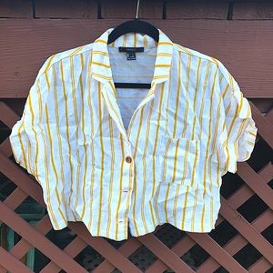 Yellow Pin Stripe Button Up Crop Top